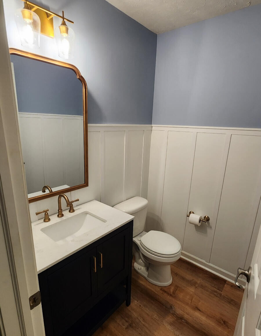Custom bathroom vanity and board and batten trim remodel